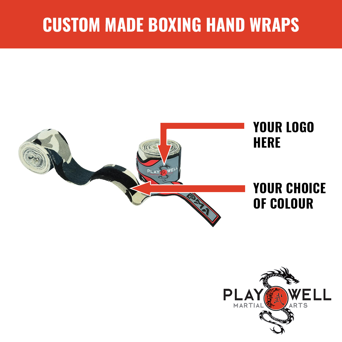 Custom Made Martial Arts Boxing Hand Wraps - Your Logo